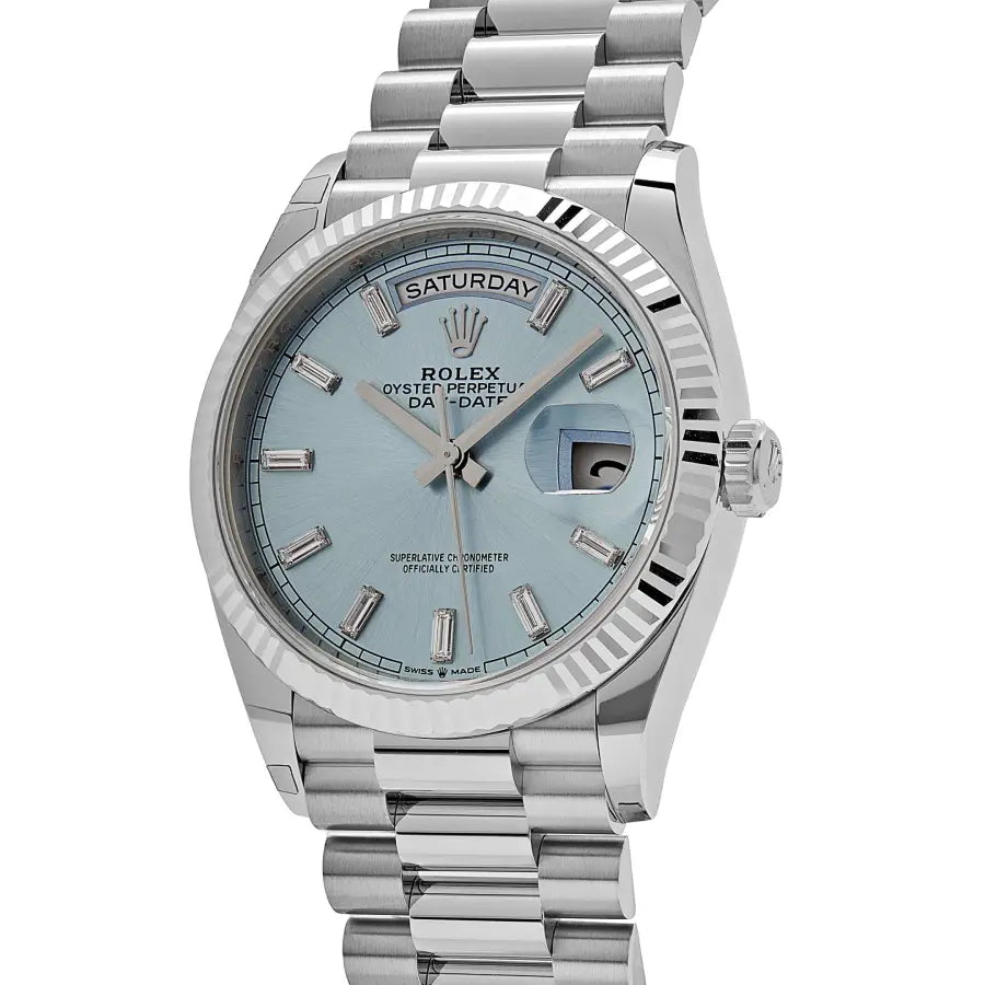 Rolex Day-Date 36MM 128236 Ice Blue Grooved