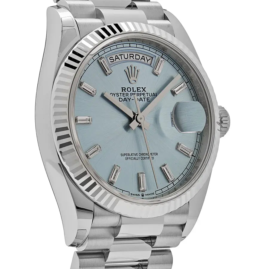 Rolex Day-Date 36MM 128236 Ice Blue Grooved