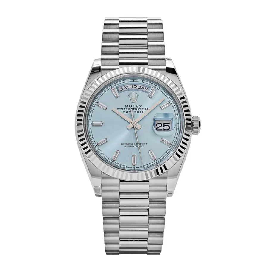 Rolex Day-Date 36MM 128236 Ice Blue Grooved